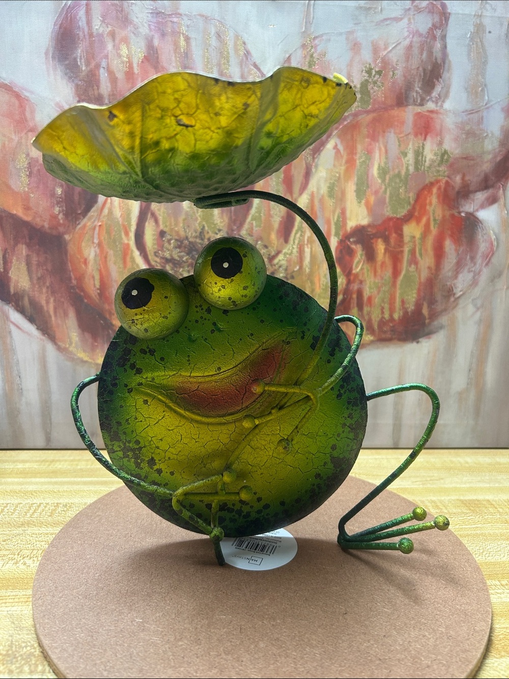 Whimsical Green Frog Metal Accent with Leaf Canopy - Brand